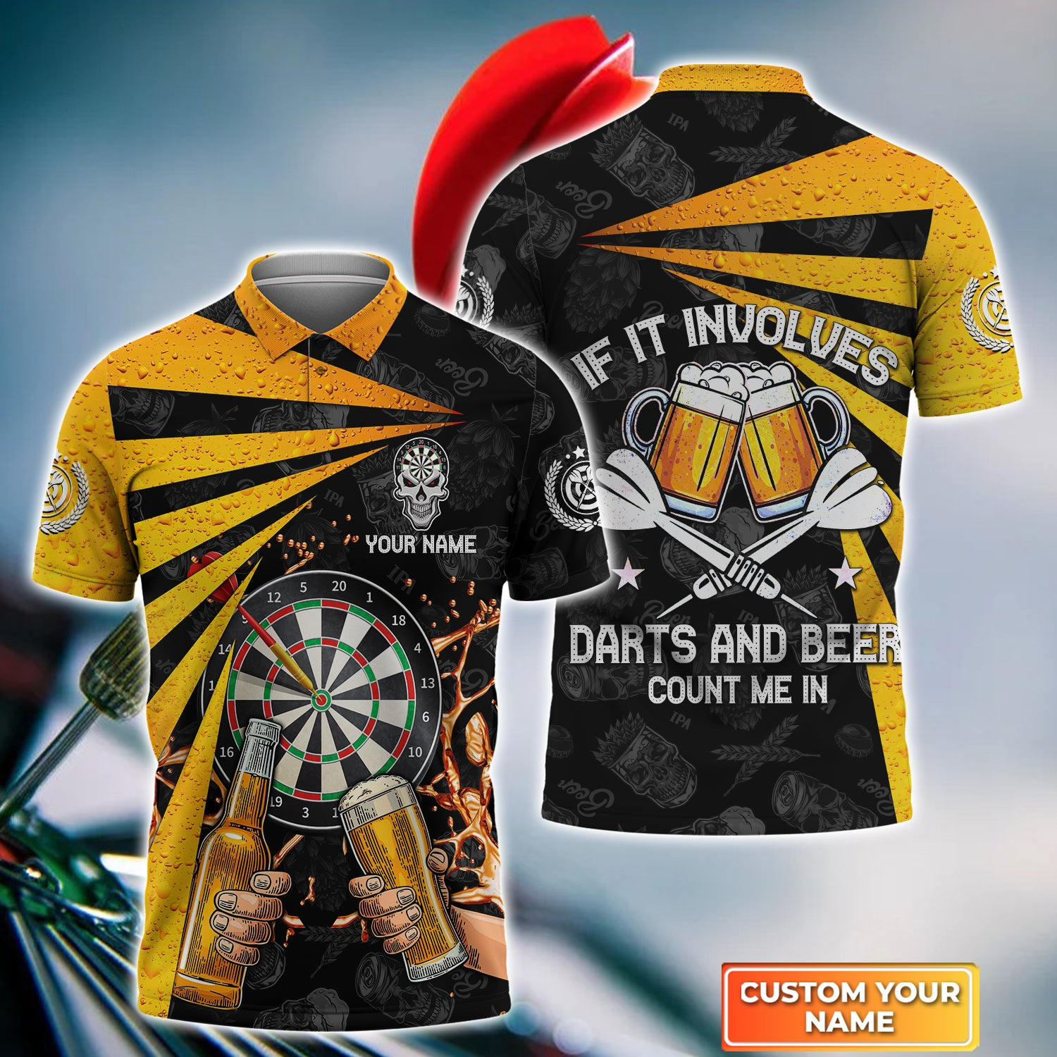 Customized Darts Polo Shirt - Personalized Darts & Beer If It Involves Darts And Beer Count Me In Polo Shirt For Darts Lovers