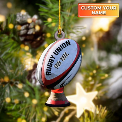 Custom Football Acrylic Christmas Ornament, Personalized Rugby Union Ball Acrylic Ornament For American Football Lover,Christmas,New Year