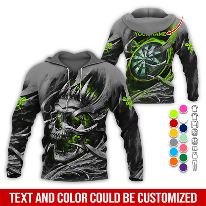Personalized Darts Skull Premium Hoodie, Customized Name Darts Hoodie, Skull Darts & Smoke Hoodie,  Perfect Gift For Darts Lovers, Friend, Family