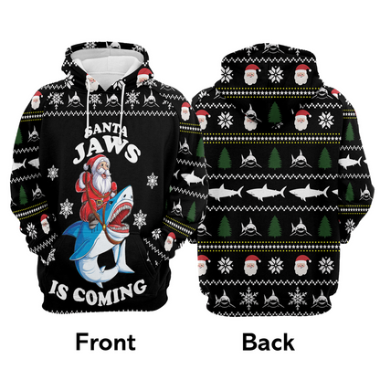 Santa Premium Christmas Hoodie, Santa Jaws Is Coming Funny Unisex Hoodie For Men & Women - Perfect Gift For Christmas, Friends, Family