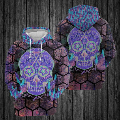 Skull Light Pullover Premium Hoodie Honeycomb Pattern, Perfect Outfit For Men And Women On Christmas New Year Autumn Winter