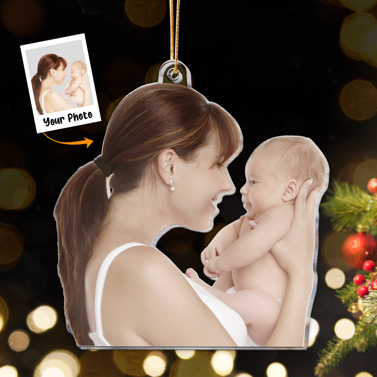 Personalized Acrylic Mom & Infant Photo Ornament, Custom Mother And Her Newborn Baby Photo Acrylic Ornament For Christmas, Best Gift For New Mom, Christmas