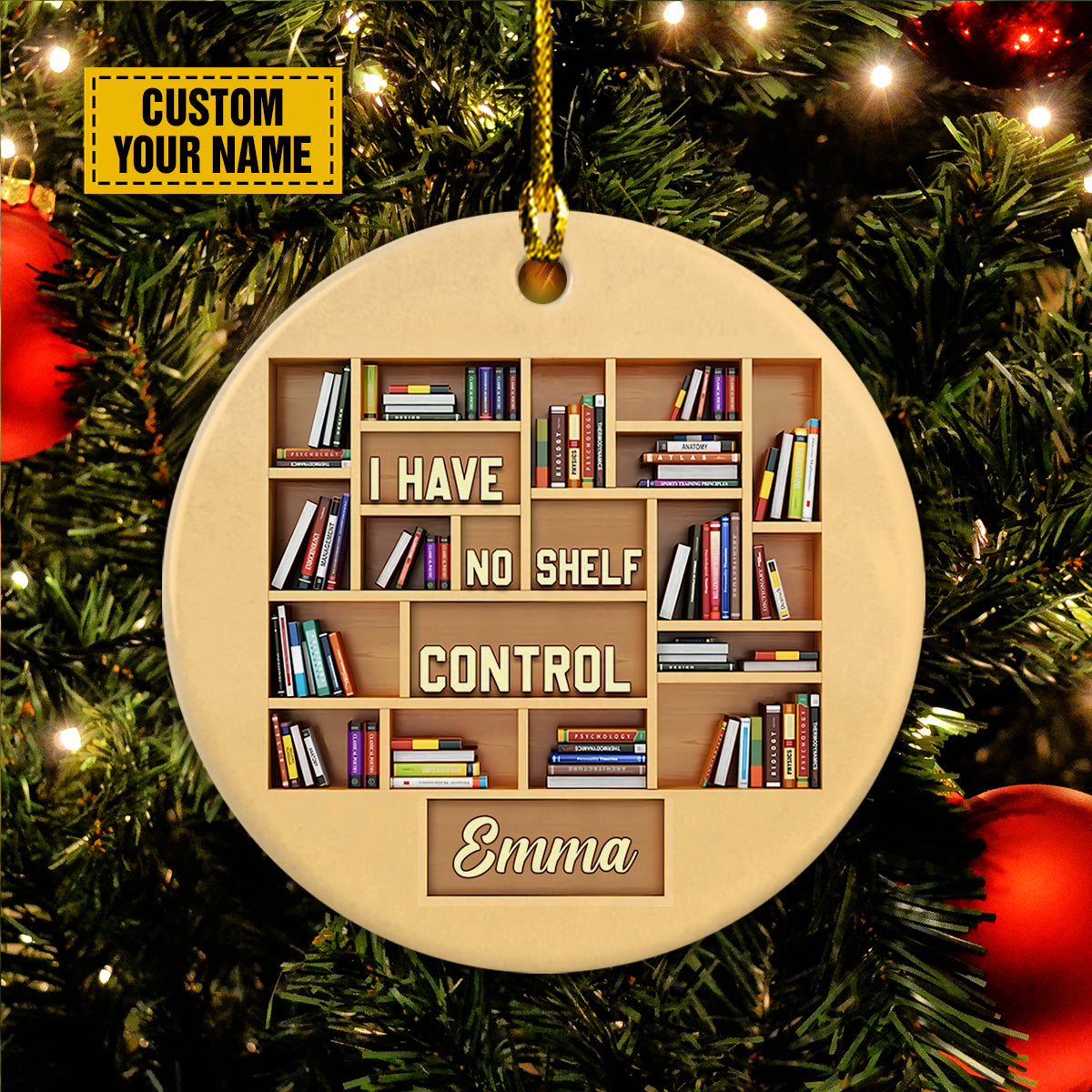 Personalized Librarian Ceramic Christmas Ornament - I Have No Shelf Control Ceramic Ornament, Gift Book Lover, Holiday Decor