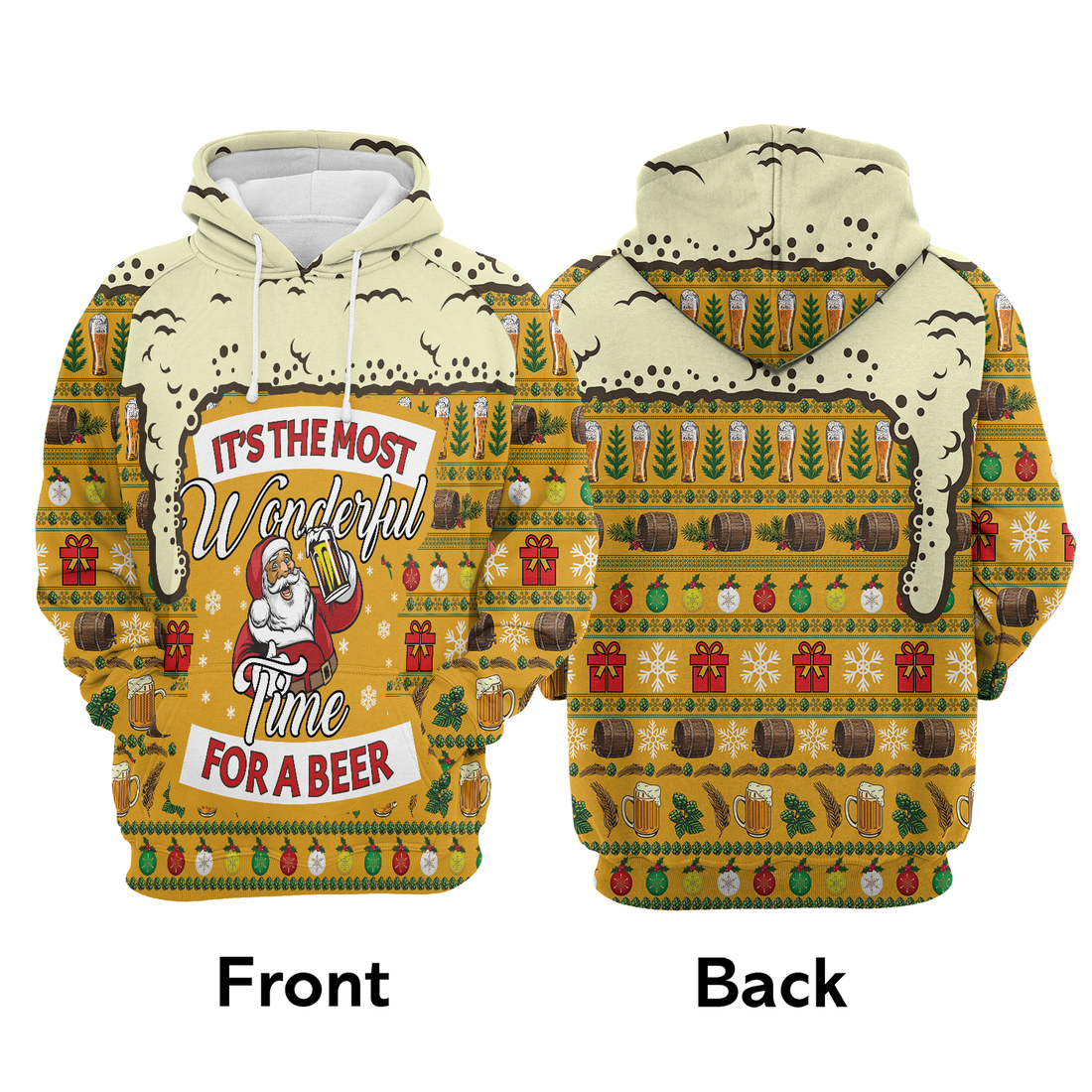 Santa & Beer Premium Christmas Hoodie, Christmas Most Wonderful Time For Beer Unisex Hoodie For Men & Women - Perfect Gift For Christmas, Beer Lover