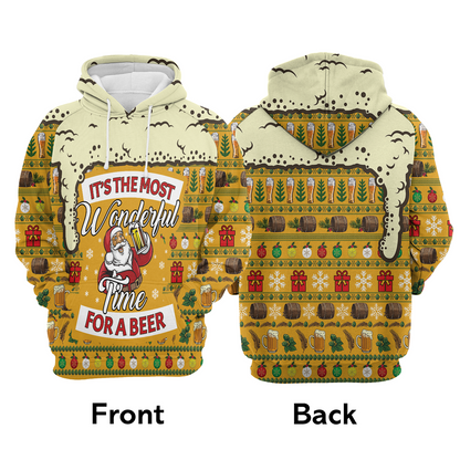 Santa & Beer Premium Christmas Hoodie, Christmas Most Wonderful Time For Beer Unisex Hoodie For Men & Women - Perfect Gift For Christmas, Beer Lover