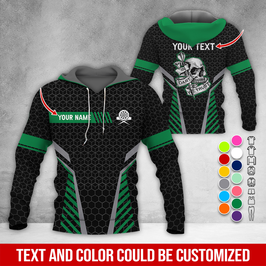 Personalized Skull Darts Premium Hoodie, Customized Name & Text Darts Hoodie, Honeycomb Pattern Hoodie, Perfect Gift For Darts Lovers, Darts Player