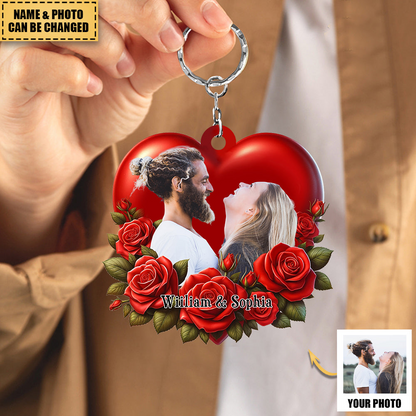 Personalized Couple Acrylic Keychain - Lovely Couple Customized Rose Acrylic Keychain - Perfect Valentine Gift For Couple