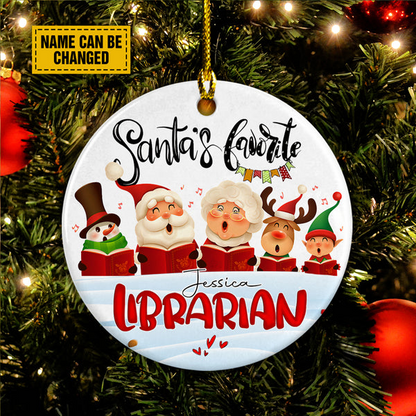 Santa Ceramic Christmas Ornament - Santa's Favorite Librarian Circle Ceramic Ornament, Perfect Gift For Christmas, Holiday Decor