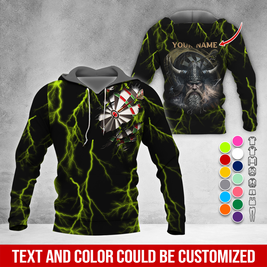 Customized Name Darts Premium Hoodie, Viking Men & Lightning Darts Hoodie, Perfect Gift For Darts Lovers, Friend, Family