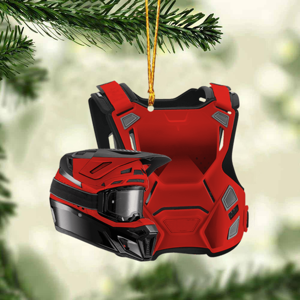 Custom Acrylic Christmas Ornament, Personalized Motocross Chest Protector And Helmet Acrylic Christmas Ornament For Motocross Lover