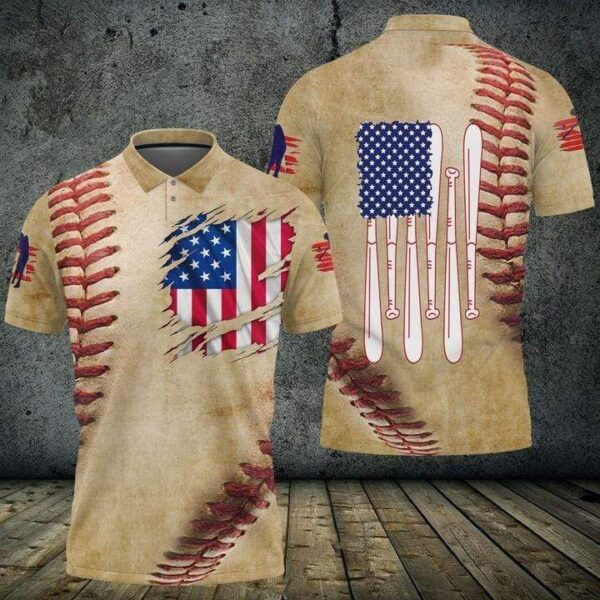 Baseball Men Polo Shirt, Vintage Baseball Ball American Flag Polo Shirt For Men, Perfect Polo Shirt For Baseball Lovers