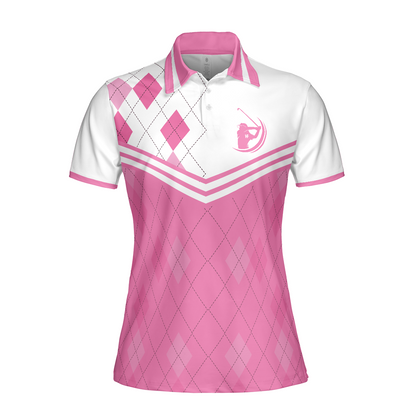 Golf Women Polo Shirt, Ass Down Face Up That's The Way I Read My Putts, Pink Argyle Pattern Women Polo Shirts, Gift For Golfers