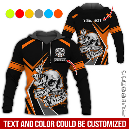 Customized Name & Text Darts Skull Premium Hoodie, Custom Colorful Darts, In Darts We Trust Hoodie , Perfect Gift For Darts Lovers, Darts Player