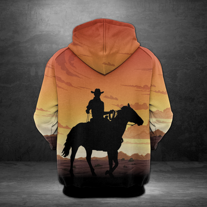 Sunset Cowboy Pullover Premium Hoodie, Perfect Outfit For Men And Women On Christmas New Year Autumn Winter