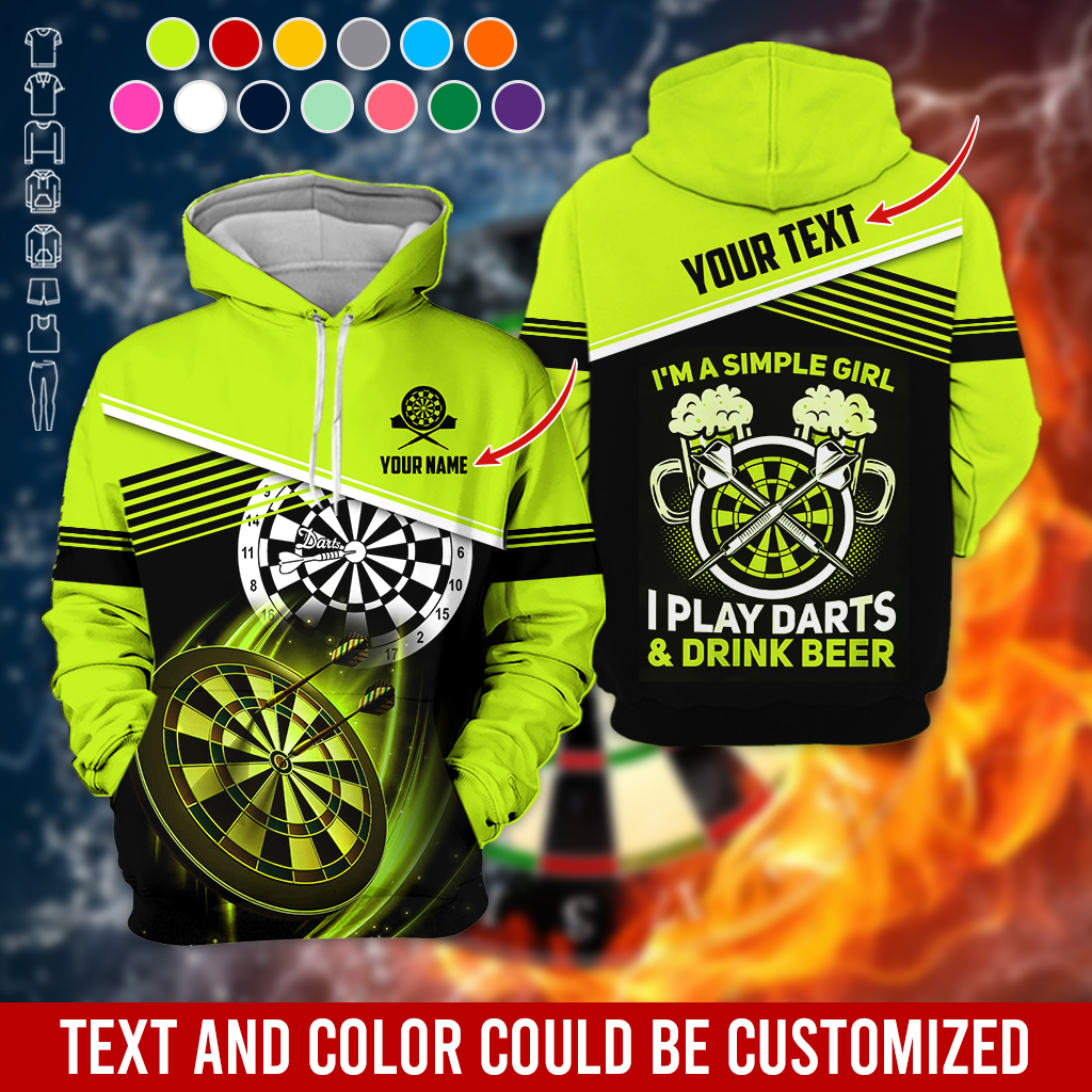 Customized Name & Text Darts Premium Hoodie, I'm A Simple Girl Darts Hoodie, Perfect Gift For Darts Lovers, Darts Player