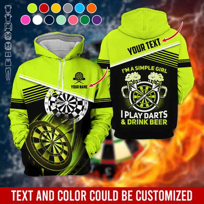 Customized Name & Text Darts Premium Hoodie, I'm A Simple Girl Darts Hoodie, Perfect Gift For Darts Lovers, Darts Player