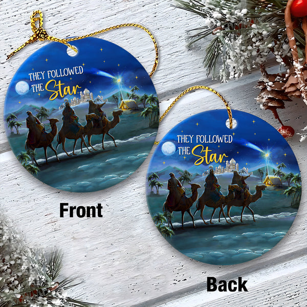 Night In Desert Ceramic Christmas Ornament - They Followed The Star Circle Ceramic Ornament, Perfect Gift For Christmas, Holiday Decor