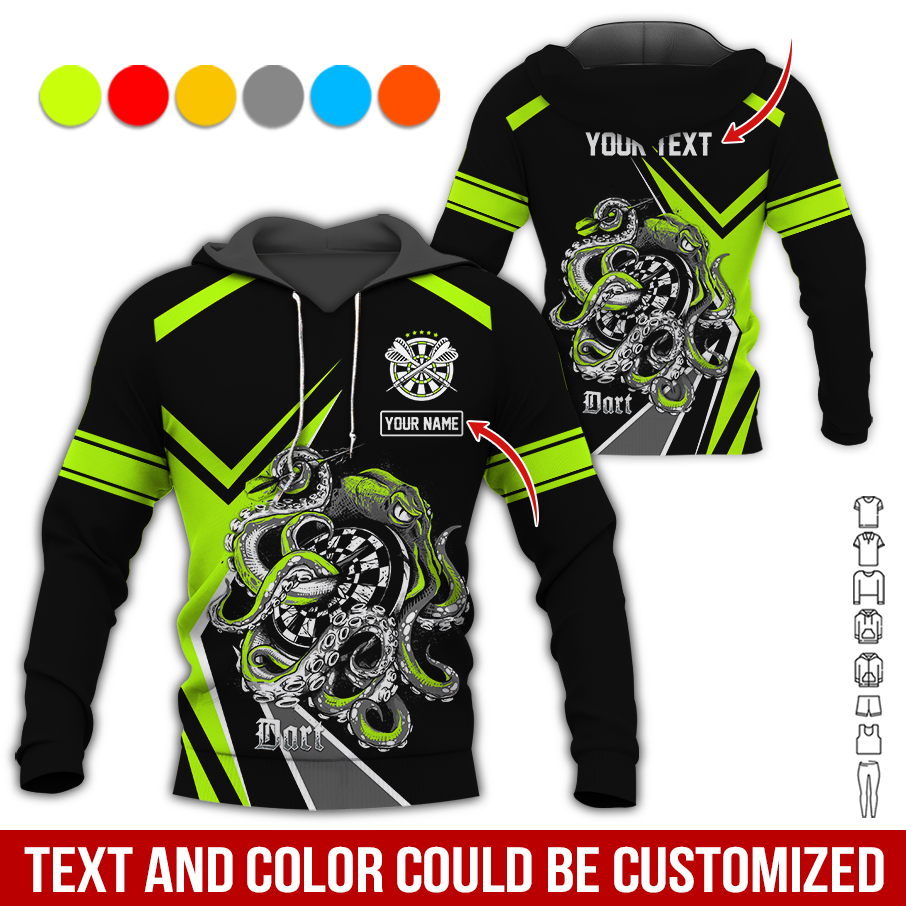 Customized Name & Text Darts Premium Hoodie, Darts & Octopus Pattern Hoodie For Men & Woman, Perfect Gift For Darts Lovers, Darts Player