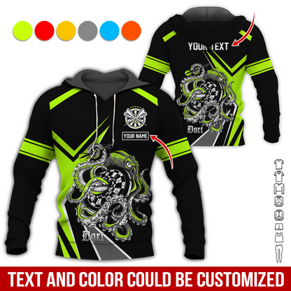 Customized Name & Text Darts Premium Hoodie, Darts & Octopus Pattern Hoodie For Men & Woman, Perfect Gift For Darts Lovers, Darts Player