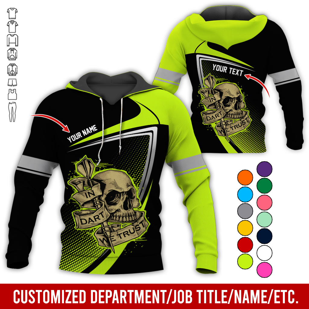 Customized Name & Text Darts Premium Skull  Hoodie, In Dart We Trust Hoodie For Men & Women - Gift For Darts Lovers, Friend, Family
