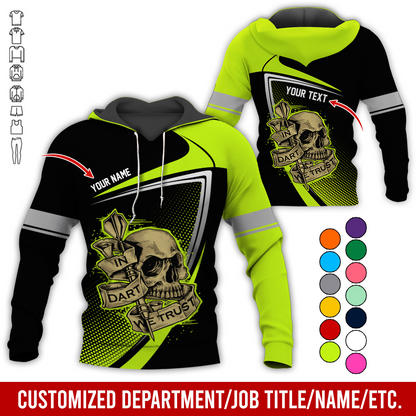 Customized Name & Text Darts Premium Skull  Hoodie, In Dart We Trust Hoodie For Men & Women - Gift For Darts Lovers, Friend, Family