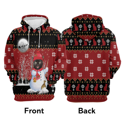 Black Cat Xmas Premium Christmas Hoodie, Black Cat Snowman Unisex Hoodie For Men & Women - Perfect Gift For Christmas, Black Cat Lovers
