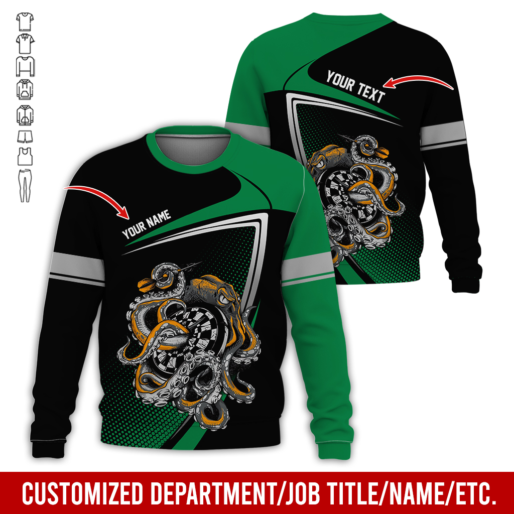 Customized Name & Text Darts Sweatshirt, Octopus & Dartboard Pattern Darts Shirts For Men & Women - Gift For Darts Lovers, Friend, Family
