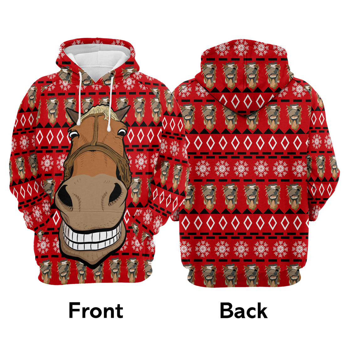 Horse Face Premium Christmas Hoodie, Funny Horse Christmas Tree Unisex Red Hoodie For Men & Women - Perfect Gift For Christmas, Family