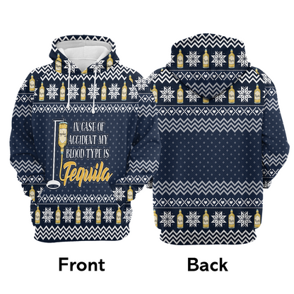 Tequila Premium Christmas Hoodie, My Blood Type Is Tequila Christmas Unisex Hoodie For Men & Women - Perfect Gift For Christmas, Tequila Lover