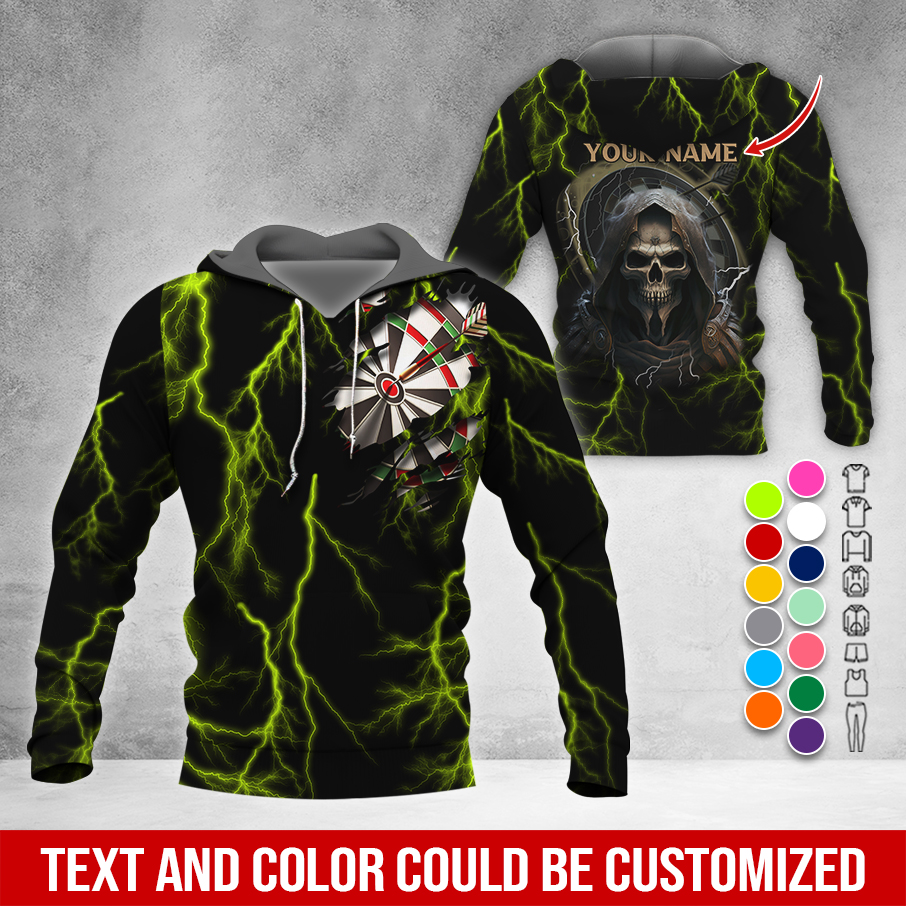 Customized Name Darts Skull Premium Hoodie, Lightning & Death Darts Hoodie, Perfect Gift For Darts Lovers, Darts Player