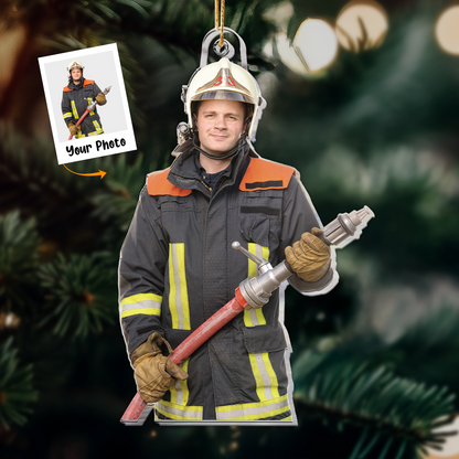 Personalized Acrylic Firefighter Photo Ornament, Firefighter Photo Acrylic Ornament For Christmas, Best Ornament For Christmas, Firefighter, Family