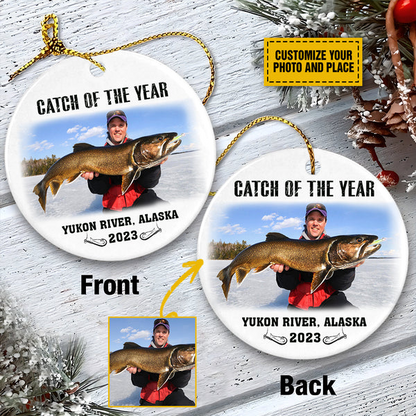 Personalized Fishing Ceramic Christmas Ornament - Custom Photo Catch Of The Year Ceramic Ornament, Gift For Fishing Lover, Holiday Decor