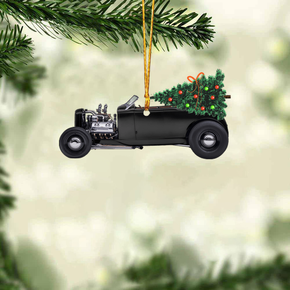 Personalized Hot Rod And Christmas Tree Flat Acrylic Ornament, Meaningful Christmas Ornament Gift For Family, Friends