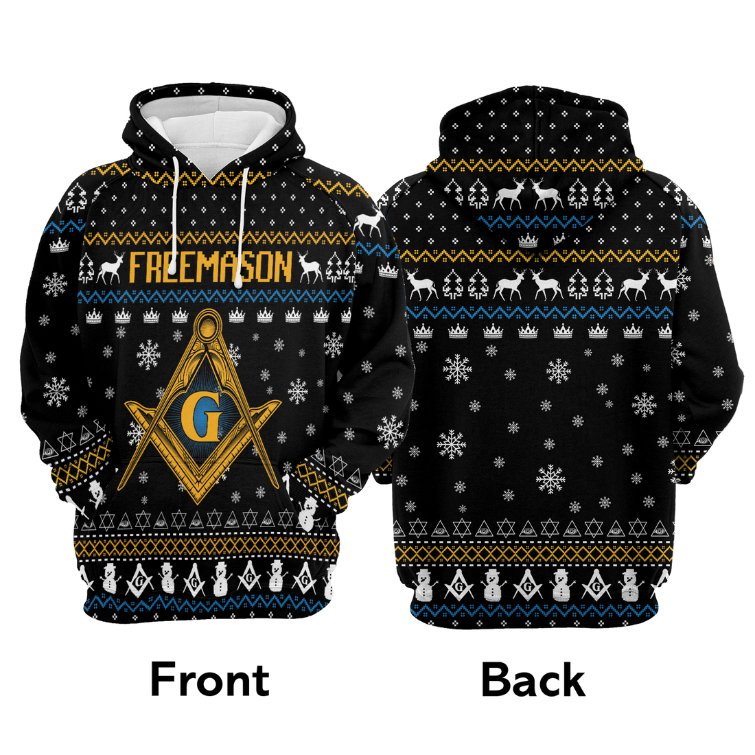 Freemason Premium Christmas Hoodie, Freemason & Snowman Pattern Unisex Hoodie For Men & Women - Perfect Gift For Christmas, Friends, Family