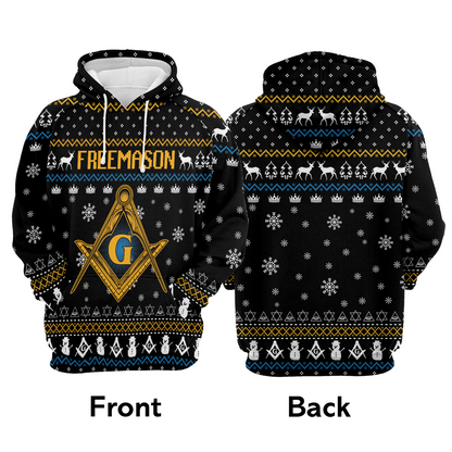 Freemason Premium Christmas Hoodie, Freemason & Snowman Pattern Unisex Hoodie For Men & Women - Perfect Gift For Christmas, Friends, Family