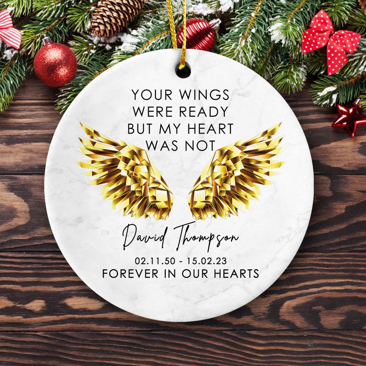 Personalize Ceramic Christmas Ornament - Custom Name & Date Forever In Our Hearts Circle Ceramic Ornament, Memorial Gift For Family