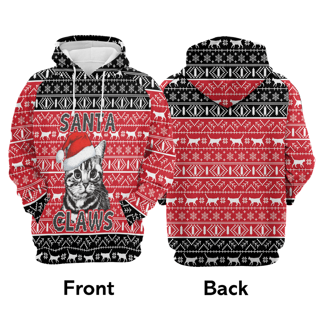 Cat Premium Christmas Hoodie, Santa Claws Cat Christmas Unisex Hoodie For Men & Women - Perfect Gift For Cat Lover, Christmas, Friends, Family