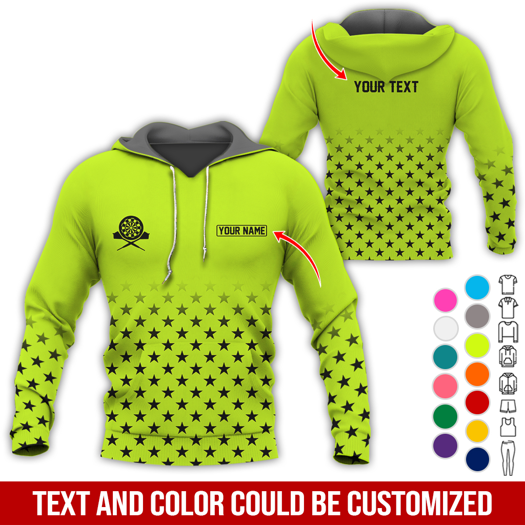 Customized Name & Text Darts Premium Hoodie, Black Stars Pattern Darts Hoodie, Perfect Gift For Darts Lovers, Darts Player