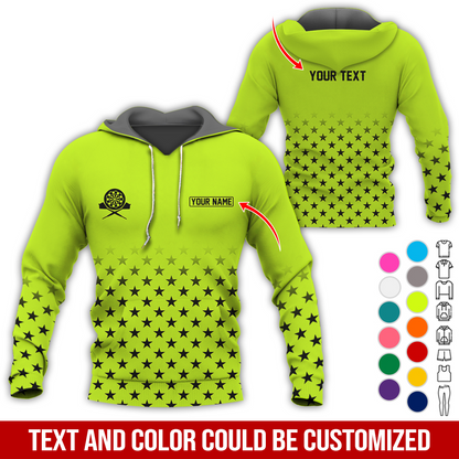 Customized Name & Text Darts Premium Hoodie, Black Stars Pattern Darts Hoodie, Perfect Gift For Darts Lovers, Darts Player