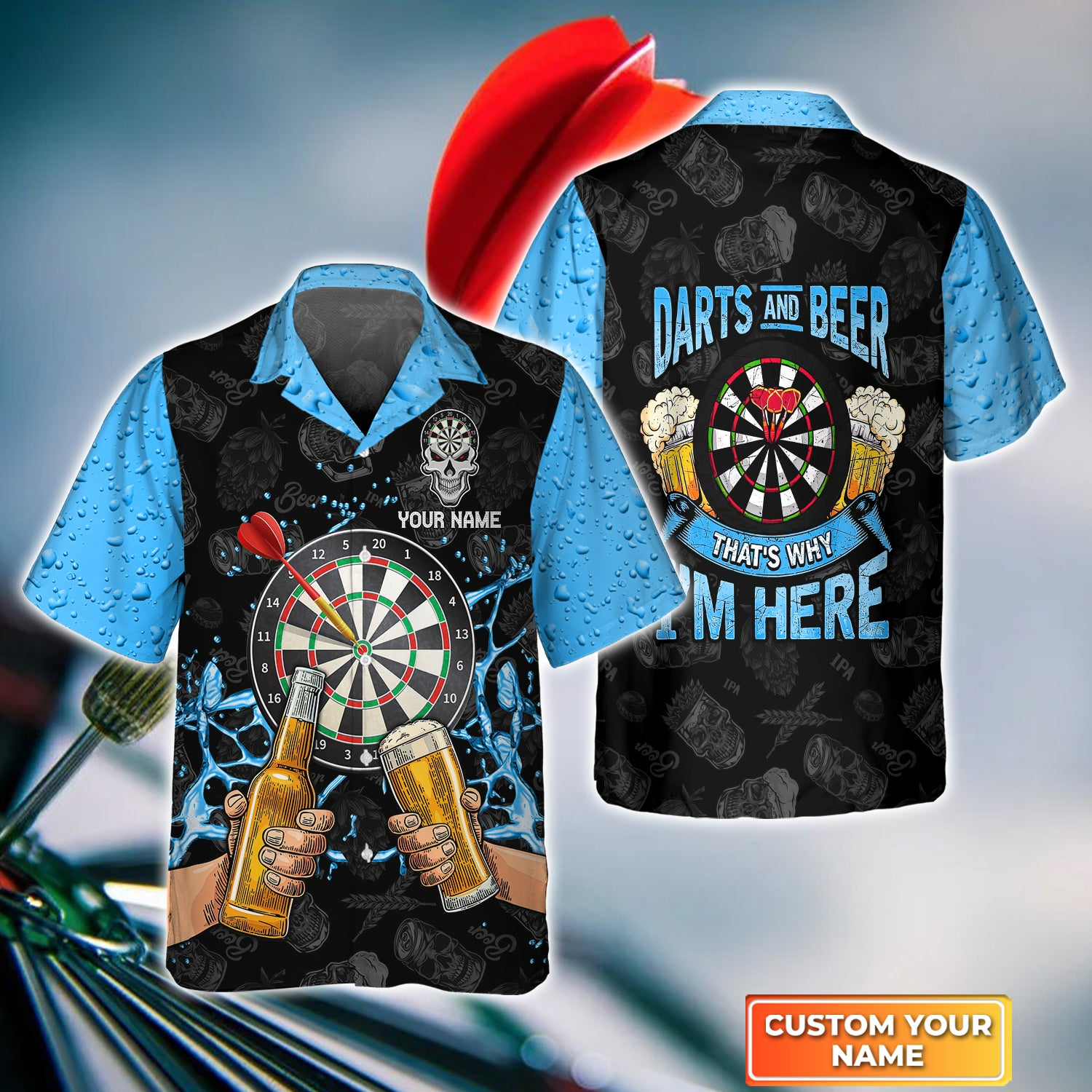 Personalized Beer & Darts Hawaiian Shirt - Custom Name Darts And Beer That's Why I'm Here Hawaiian Shirts For Darts Player, Darts Lovers