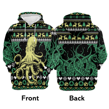 Octopus Premium Christmas Hoodie, Giant Octopus Christmas Unisex Hoodie For Men & Women - Perfect Gift For Christmas, Friends, Family