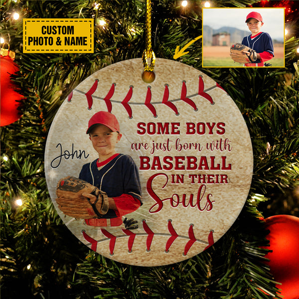 Personalized Baseball Ceramic Christmas Ornament - Some Boys Are Just Born With Baseball In Their Souls Ceramic Ornament For Baseball Lover