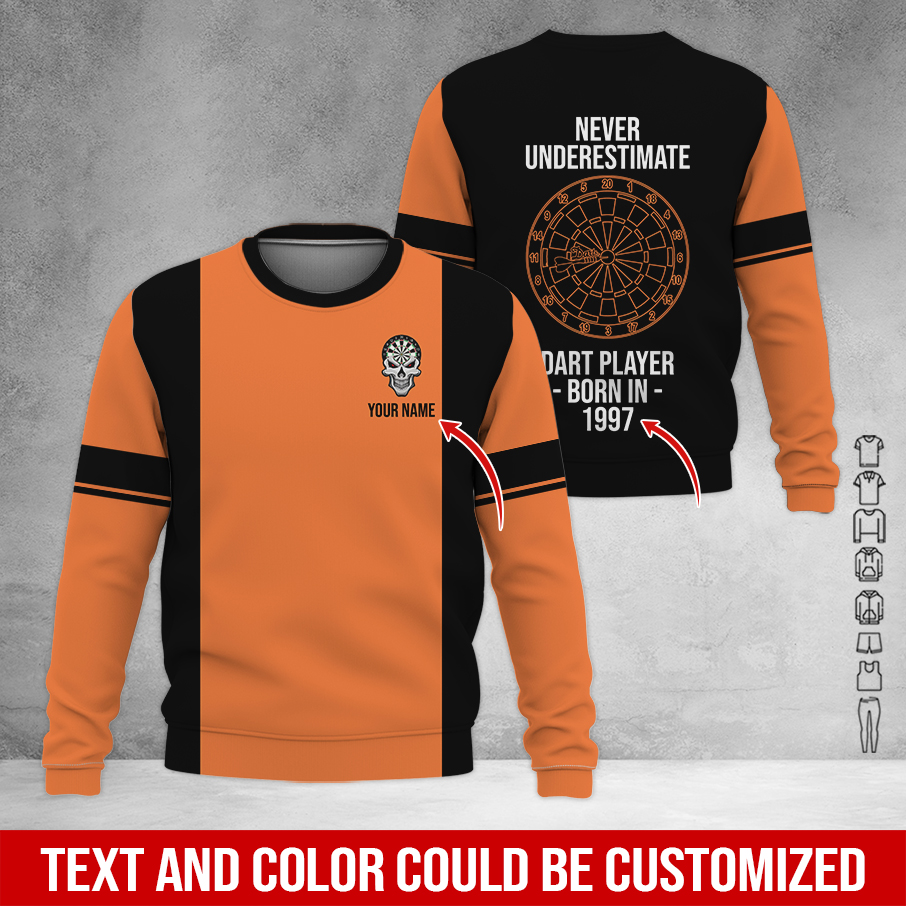 Customized Darts Sweatshirt, Personalized Name & Year Sweatshirt, Never Underestimate Darts Player Sweatshirt, Perfect Gift For Darts Lovers, Darts Player