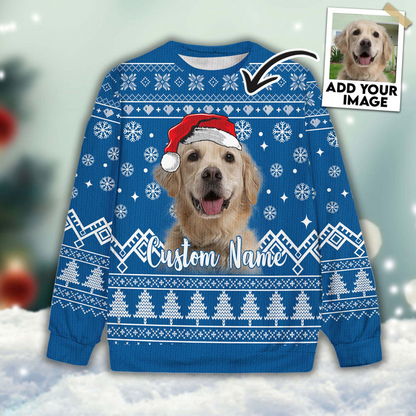 Custom Sweater With Dog Face - Personalized Pet Photo Sweater, Funny Sweater Merry Christmas Blue Color, Perfect Gift For Dog Lovers, Friend, Family