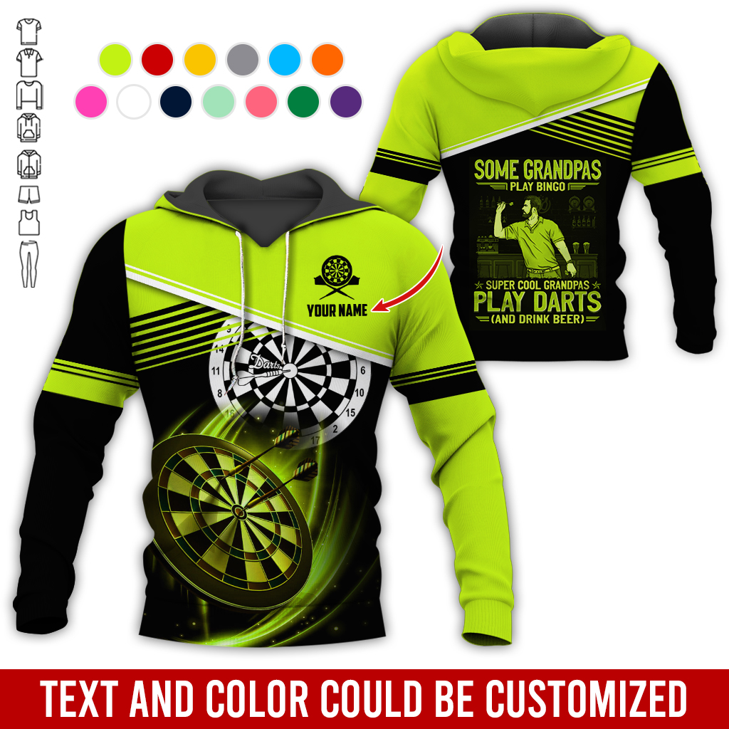 Customized Name & Text Darts Grandpa Premium Hoodie, Super Cool Grandpas Play Darts & Drink Beer Hoodie - Gift For Darts Lovers, Darts Players