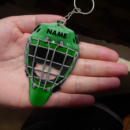 Custom Hockey Acrylic Keychain, Personalized Hockey Helmet Keychain, Christmas Helmet Keychain,Perfect Gift For Hockey Lover