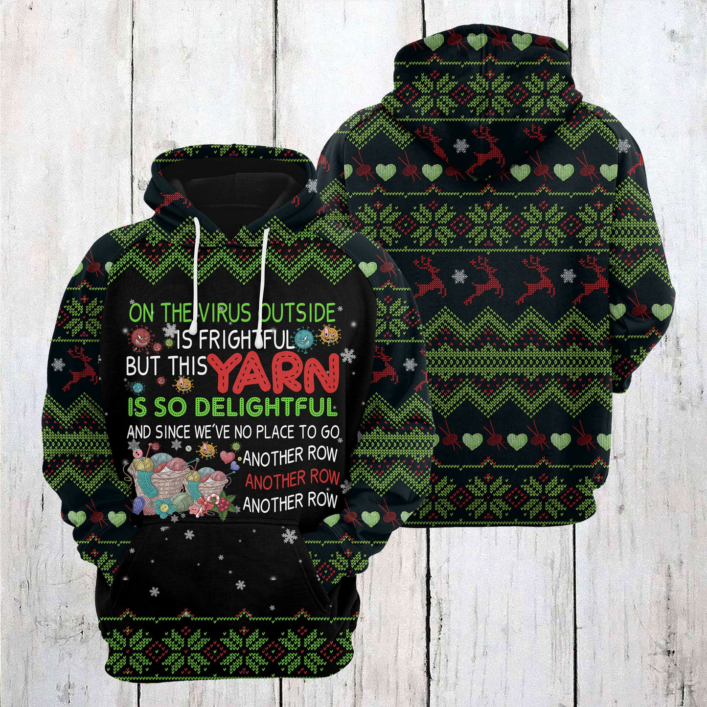 Yarn Christmas Pullover Premium Hoodie On the Virus Outside Is Frightful, Perfect Outfit For Men And Women On Christmas New Year Autumn Winter