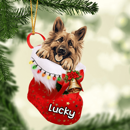 Custom Dog Acrylic Christmas Ornament, Personalized Belgian Tervuren in Christmas Stocking Acrylic Ornament for Dog Lover, New Year