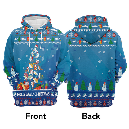 Shark Premium Christmas Hoodie, Shark Holly Jawly Christmas Unisex Hoodie For Men & Women - Perfect Gift For Christmas, Shark Lover