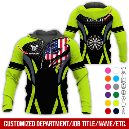 Personalized American Flag Darts Premium Hoodie, Custom Name & Text Darts Hoodie, Perfect Gift For Darts Lovers, Friend, Family